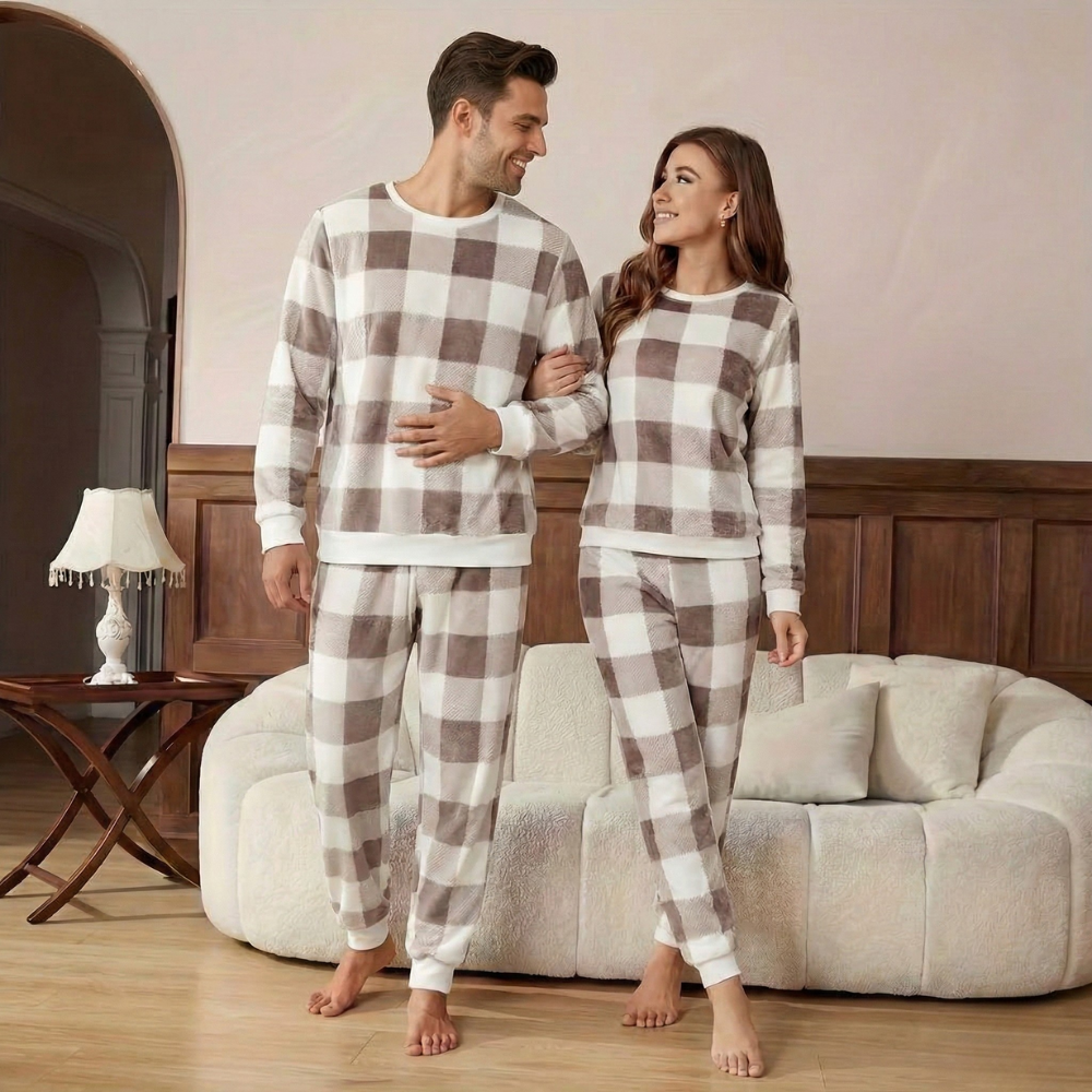 Plaid Plush Long Sleeve Loungewear Pajama Set