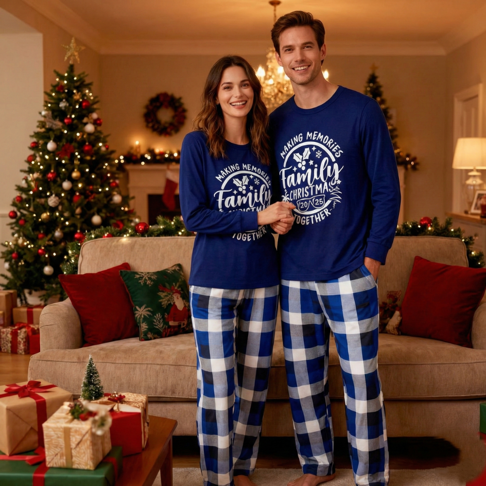 Blue White Plaid Flame Pajama Set