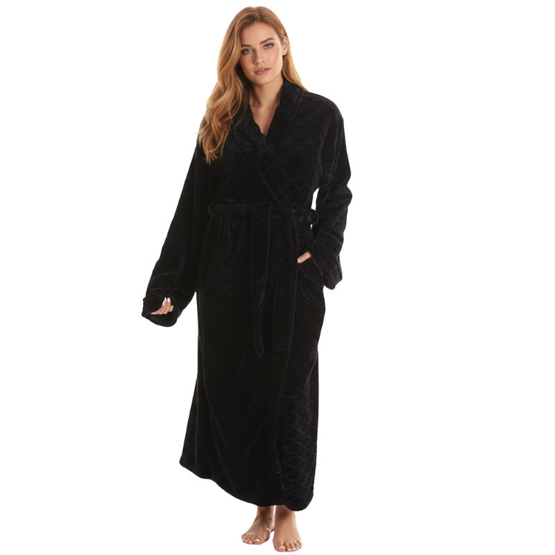 Velour Kimono Robe Hooded Bath Robes For Women Maxi Length
