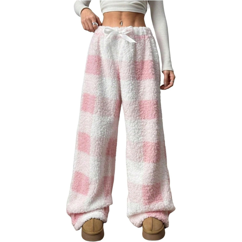 Fuzzy Plush Pajama Pants With Drawstring