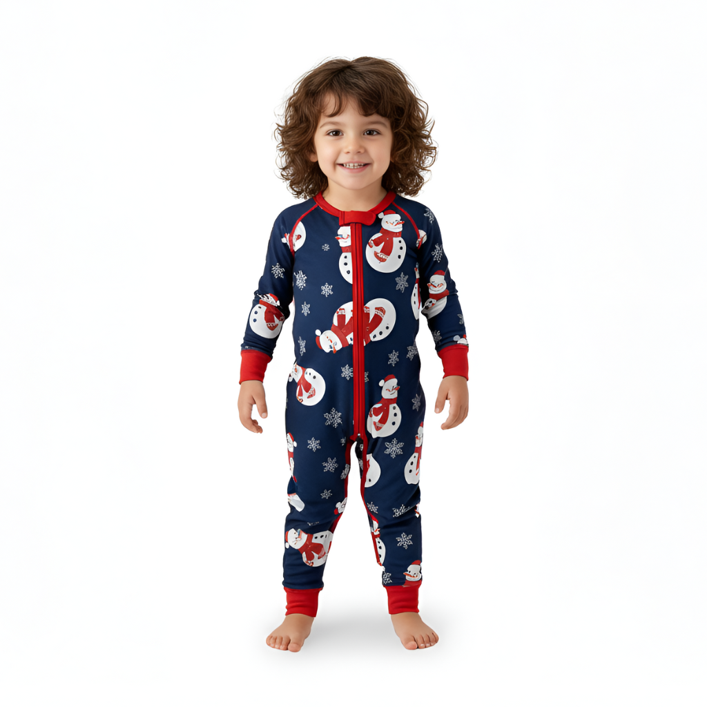 Snowman Printed Christmas Crew Neck Pajama Set