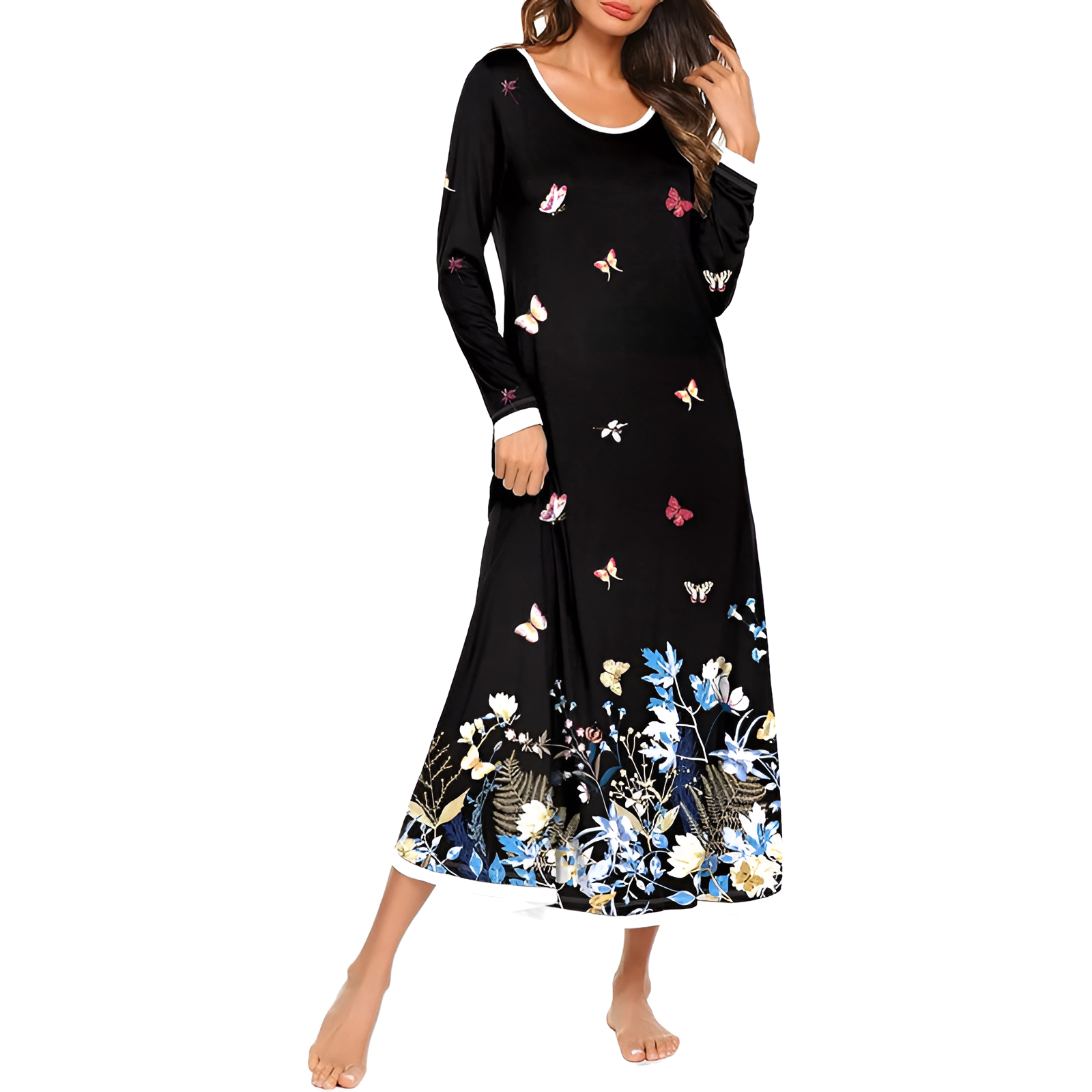Full Length Nightgown With Long Sleeve Sleepwear For Women
