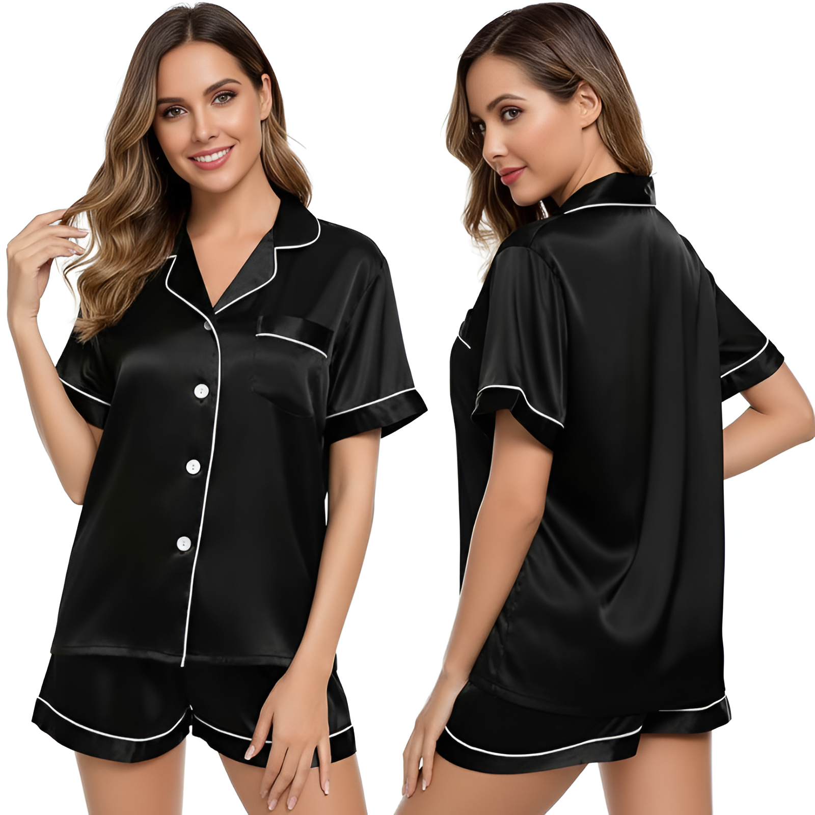 2 Piece Short Sleeve Button Down Top And Shorts Pajama Set
