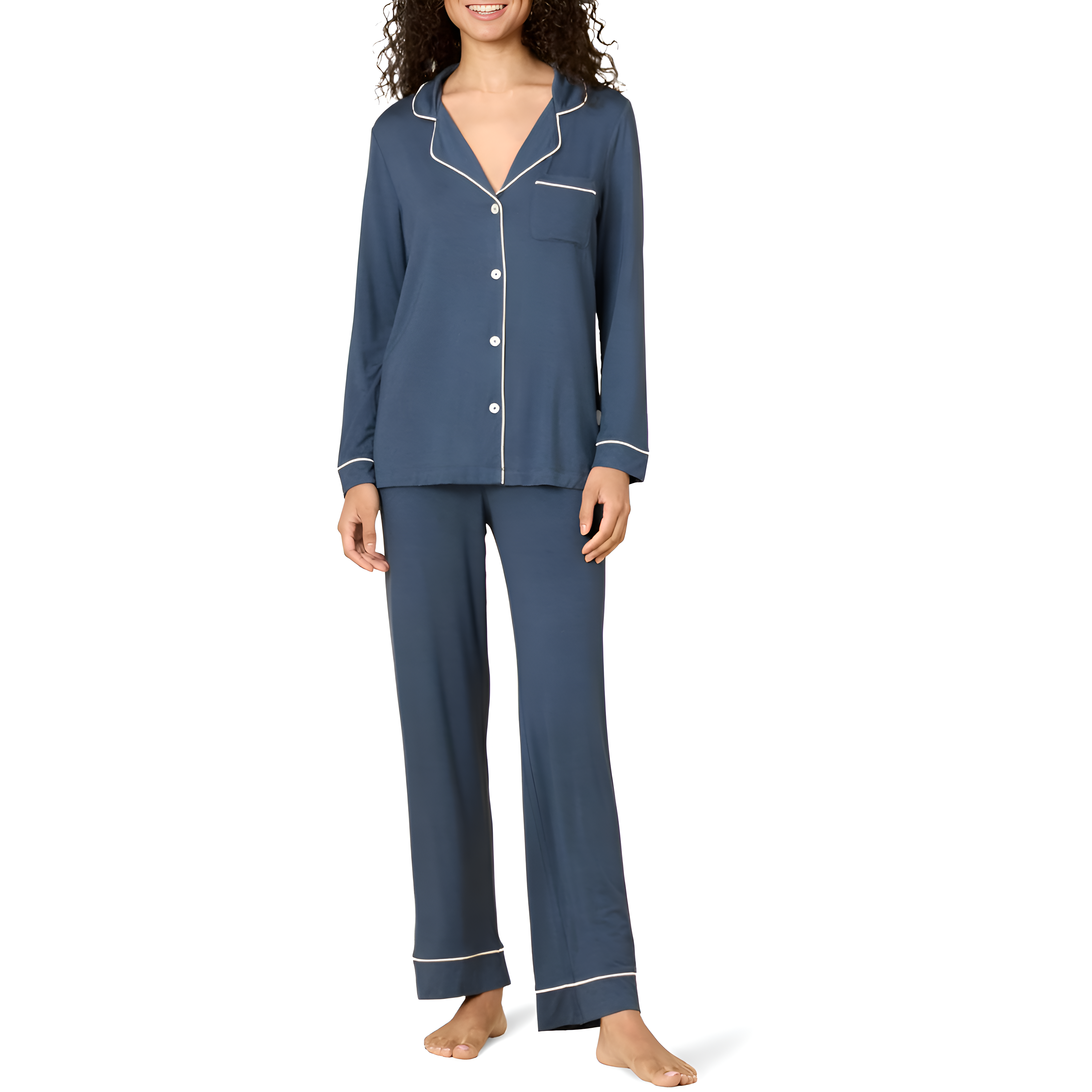 Classic Long Sleeve Button Front Pajama Set For Women