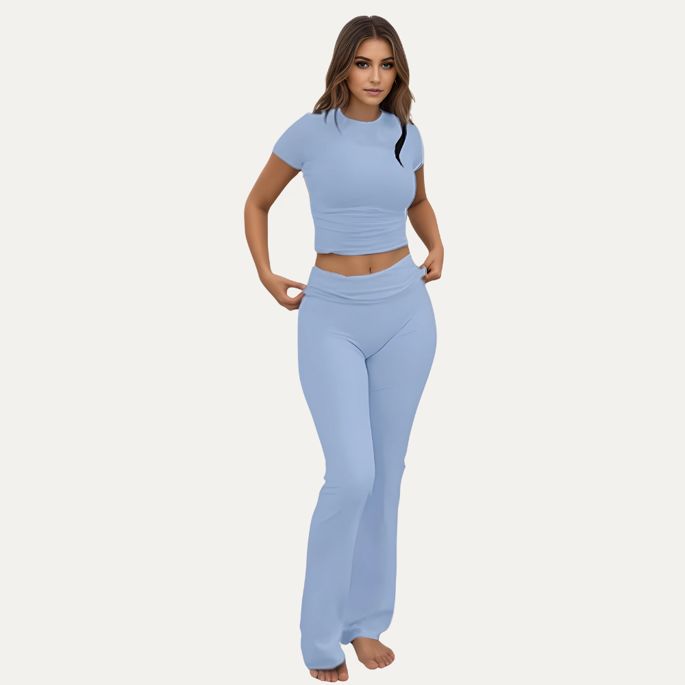 Women’s Two Piece Lounge Set with Crop Top and Flare Pants
