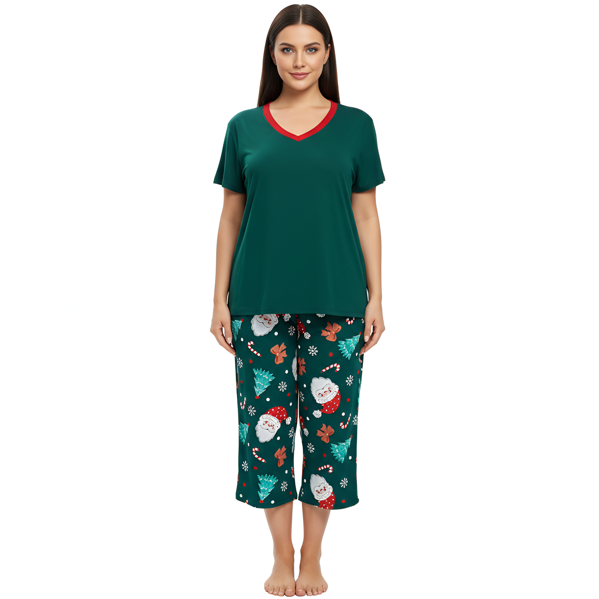 Sleepwear Top And Capri Pajama Pants Set For Women