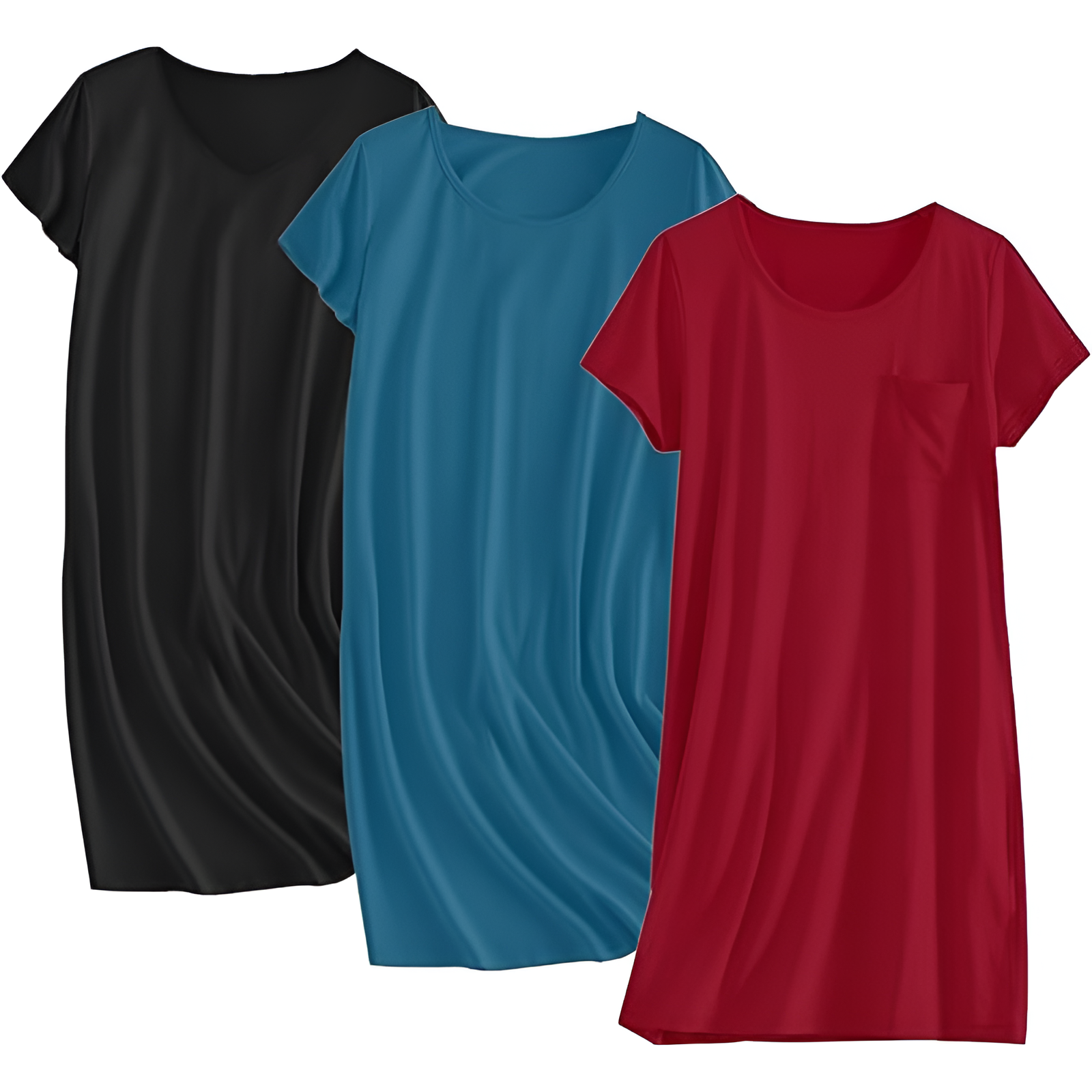Pack Of 3 Nightgowns Short Sleeve Sleepshirts For Women