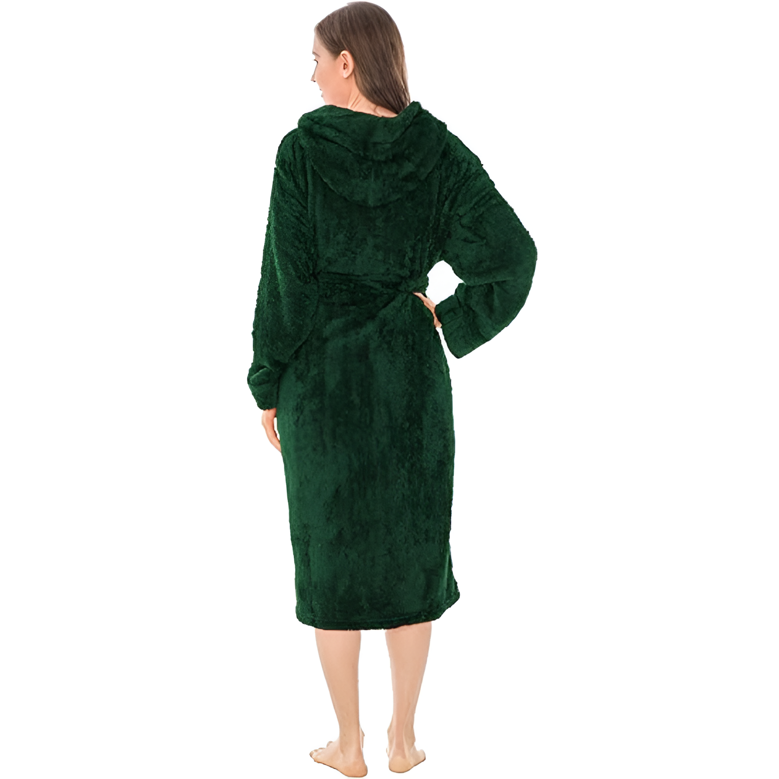 Women Hooded Plush Soft Robe Fluffy Warm Fleece Sherpa Shaggy Bathrobe