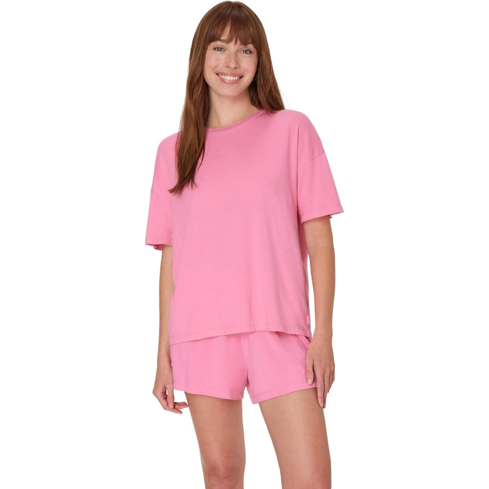 2 Piece Lounge Set With T Shirt And Sleep Shorts - Comfortable Women's Pajama Shorts Set