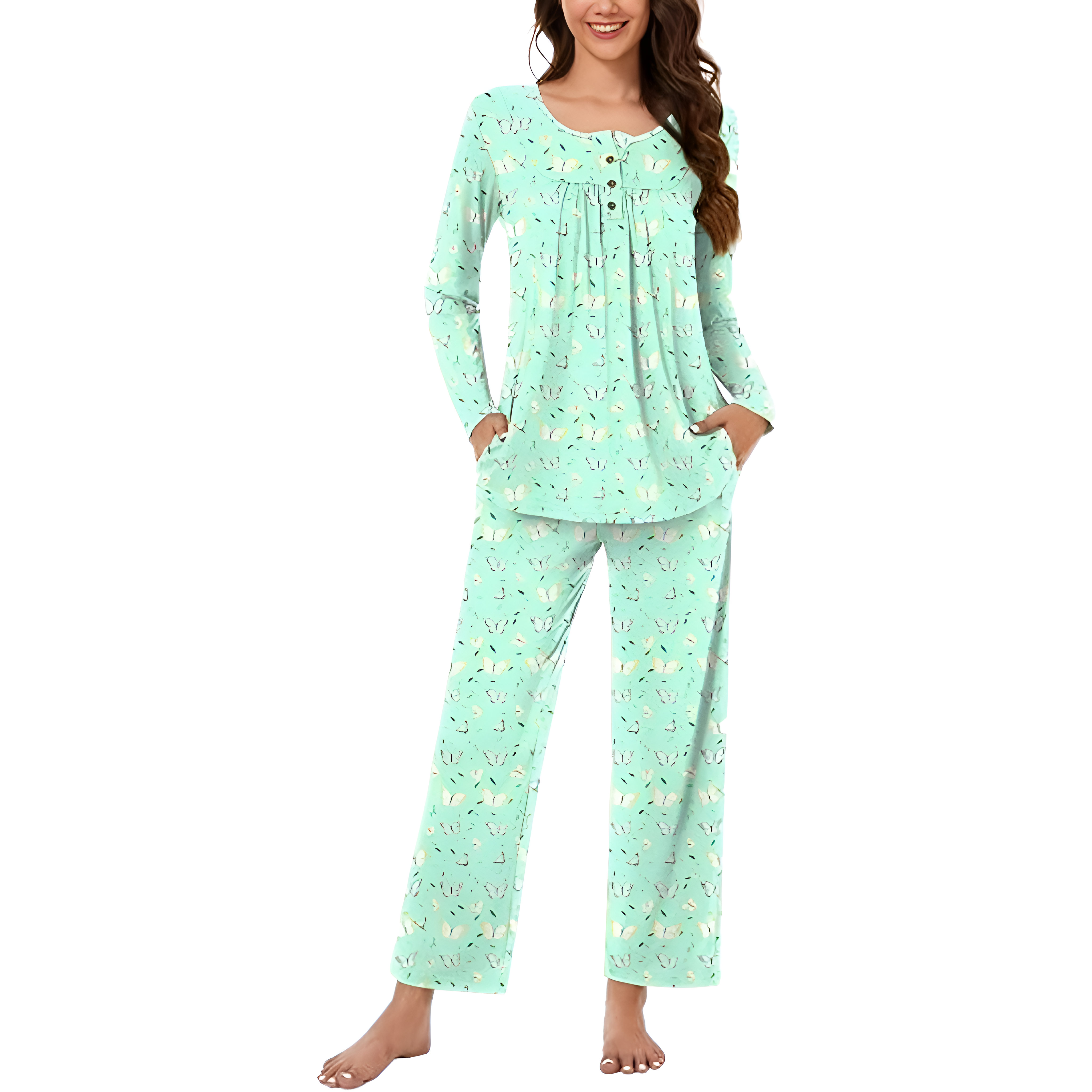 2 Piece Of Long Sleeve Top And Pants Lounge Pajama Set
