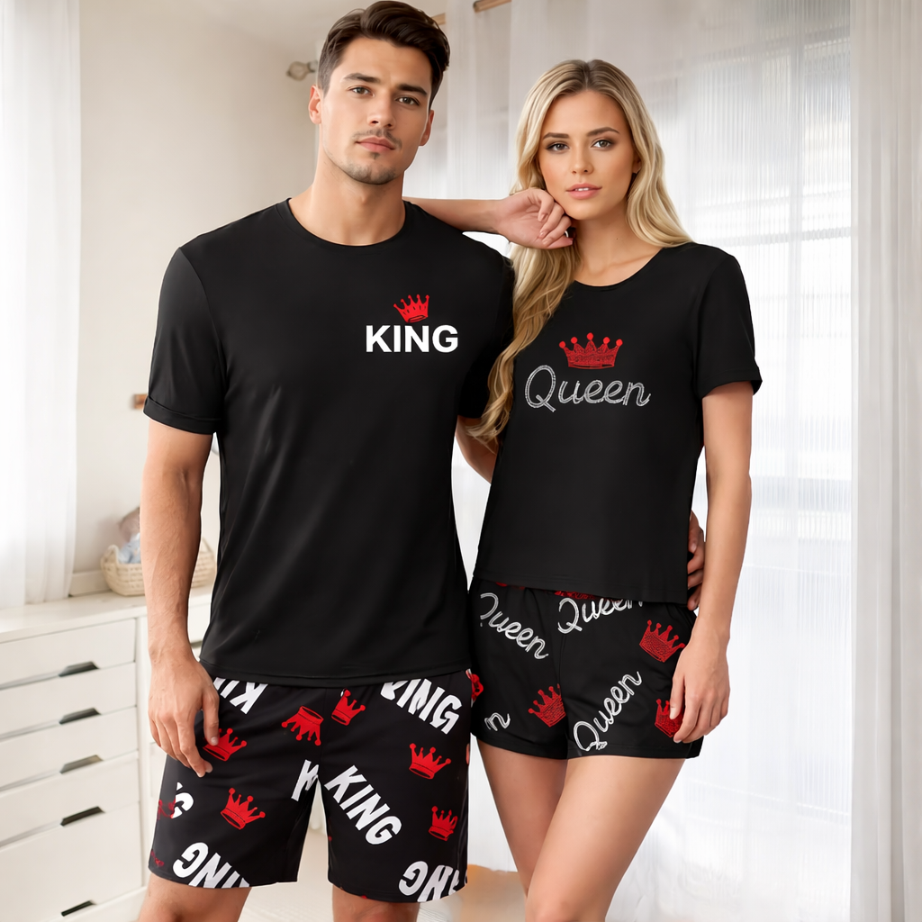 Couple Style King and Queen Letter Print Loungewear Shorts Pajama Set