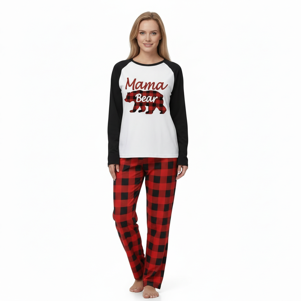 Matching Family Christmas Pajamas Sets With Bear Print For Winter Holidays