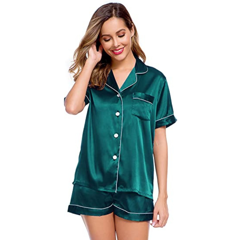 Women's Silk Short Sleeve Pajama SetWomen's Silk Short Sleeve Pajama Set - View 2