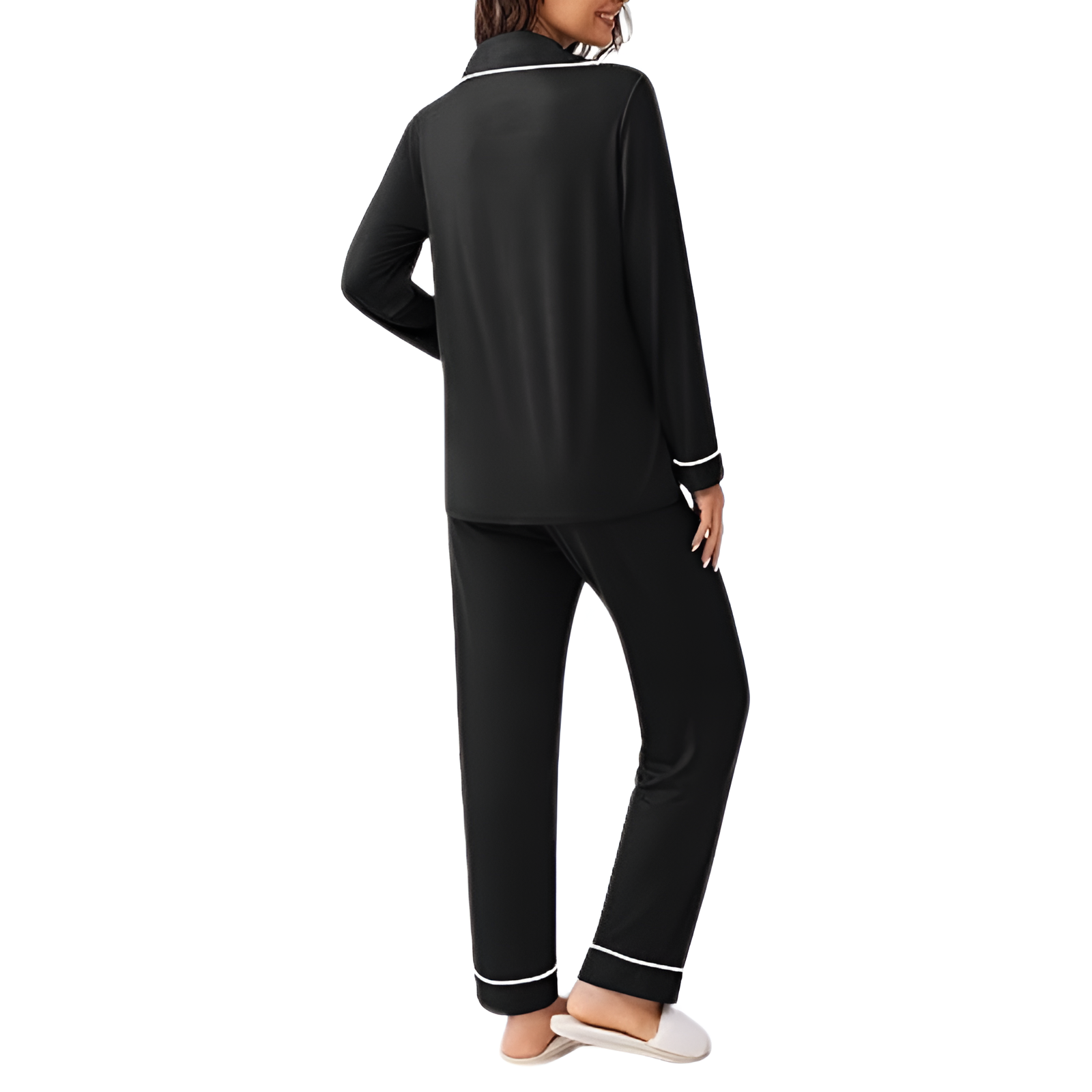 Long Sleeve Button Front Top Two Piece Pajama Set With Pants For Women