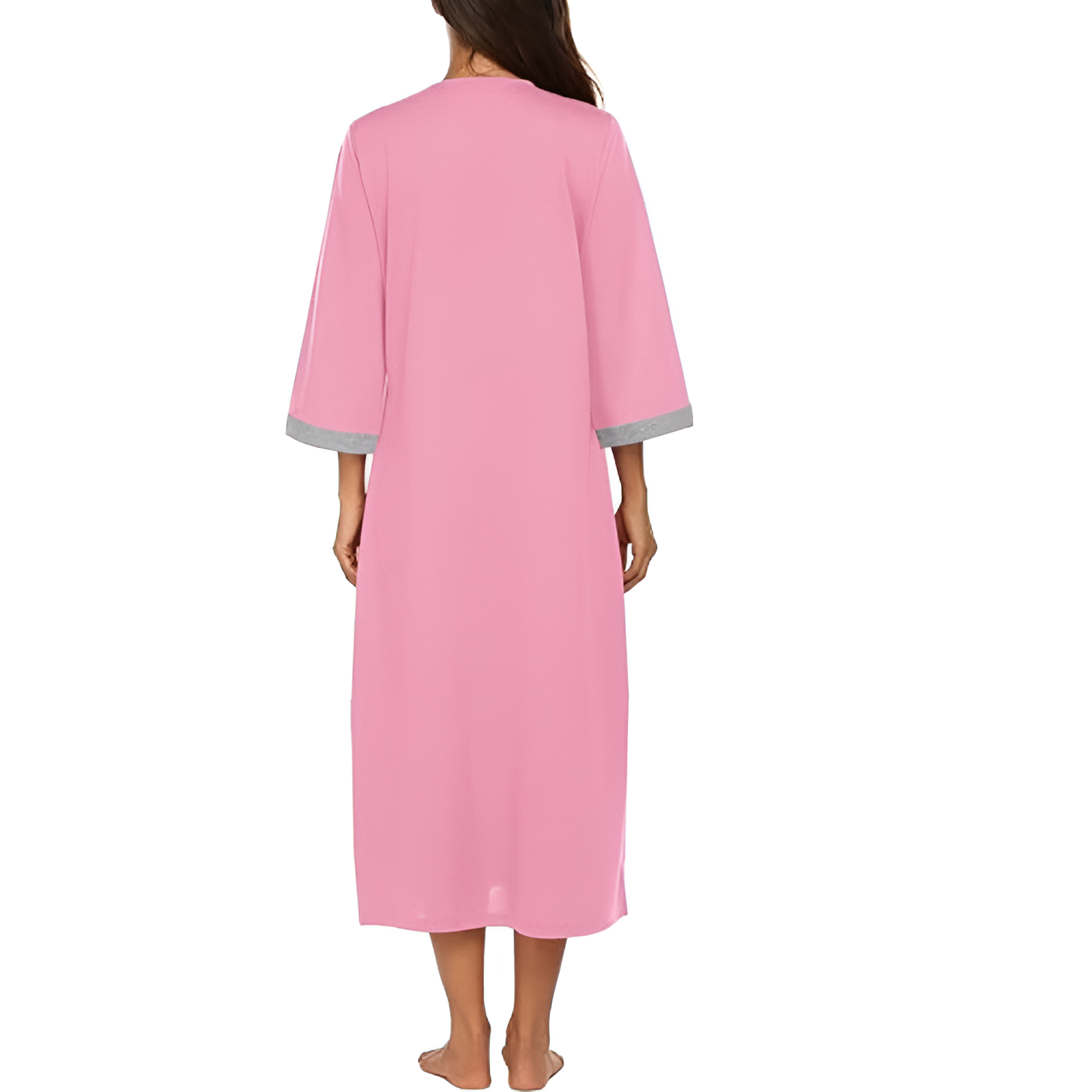 Women Zipper Robe Sleeves Loungewear Dress Full Length Sleepwear Pockets