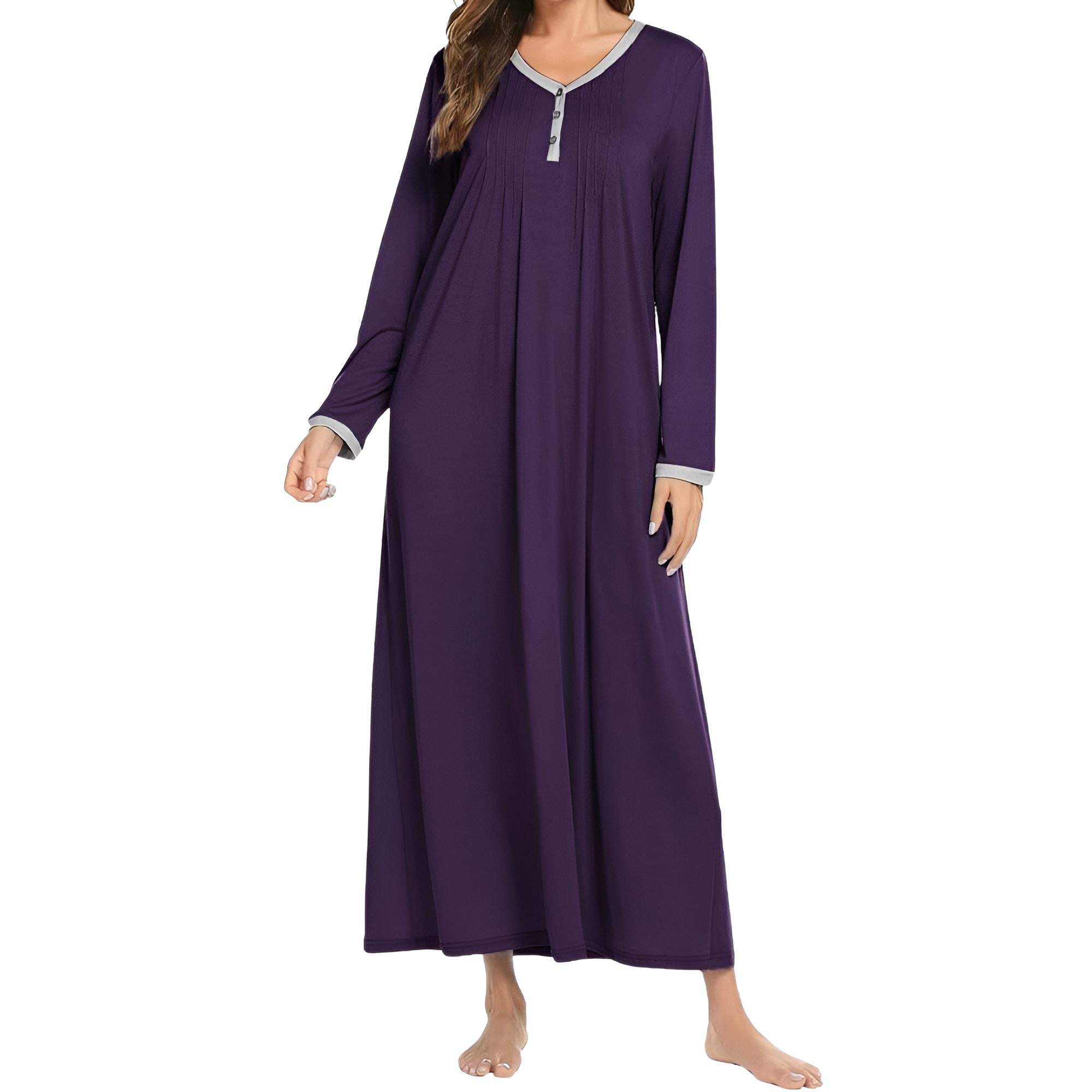 Henley Long Sleeve Nightgown Sleepwear For Women