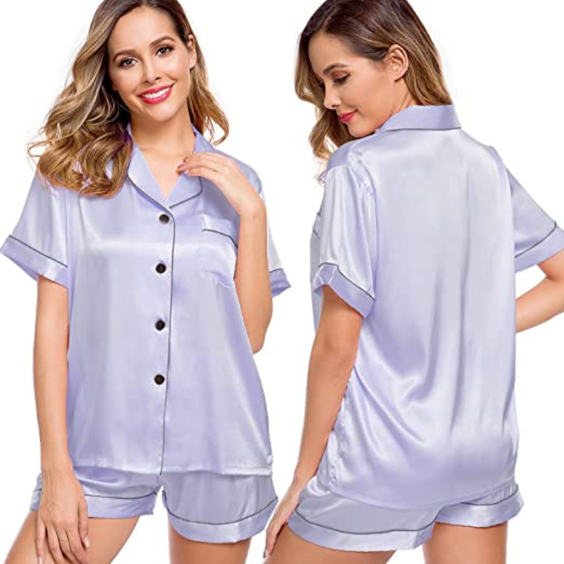 Women's Silk Short Sleeve Pajama SetWomen's Silk Short Sleeve Pajama Set - View 5