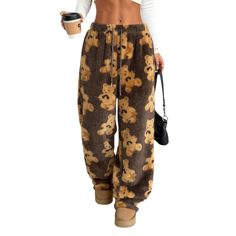 Fuzzy Plush Pajama Pants With Drawstring