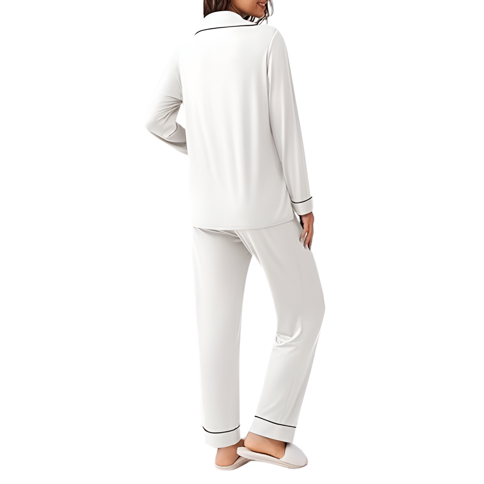 Long Sleeve Button Front Top Two Piece Pajama Set With Pants For Women