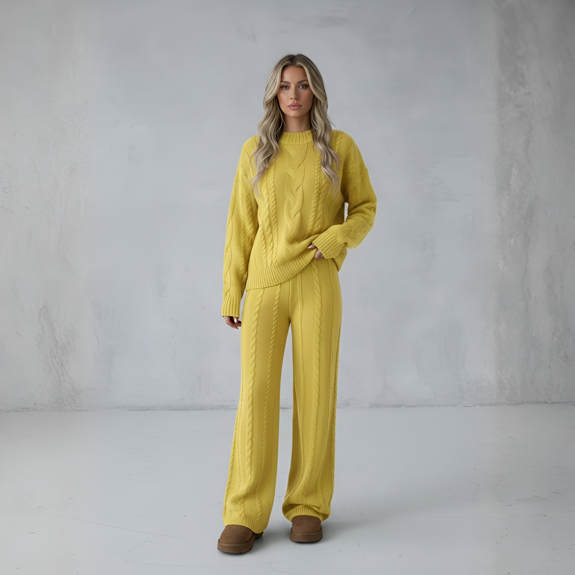 Women's Winter Solid Color Round Neck Long Sleeve Simple Top And Pants Casual 2pcs Set, Winter Clothing