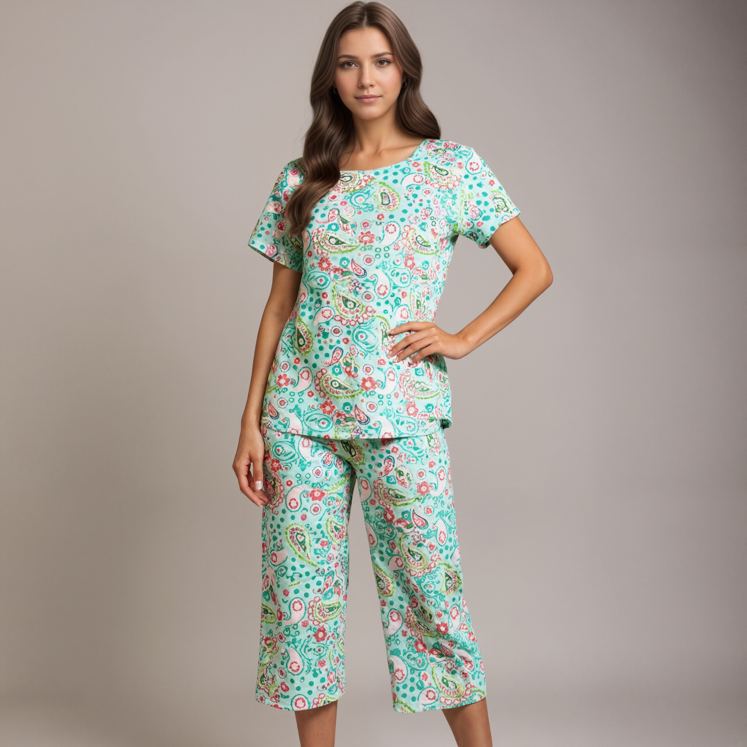 Pajama Set With Top And Capri Pants