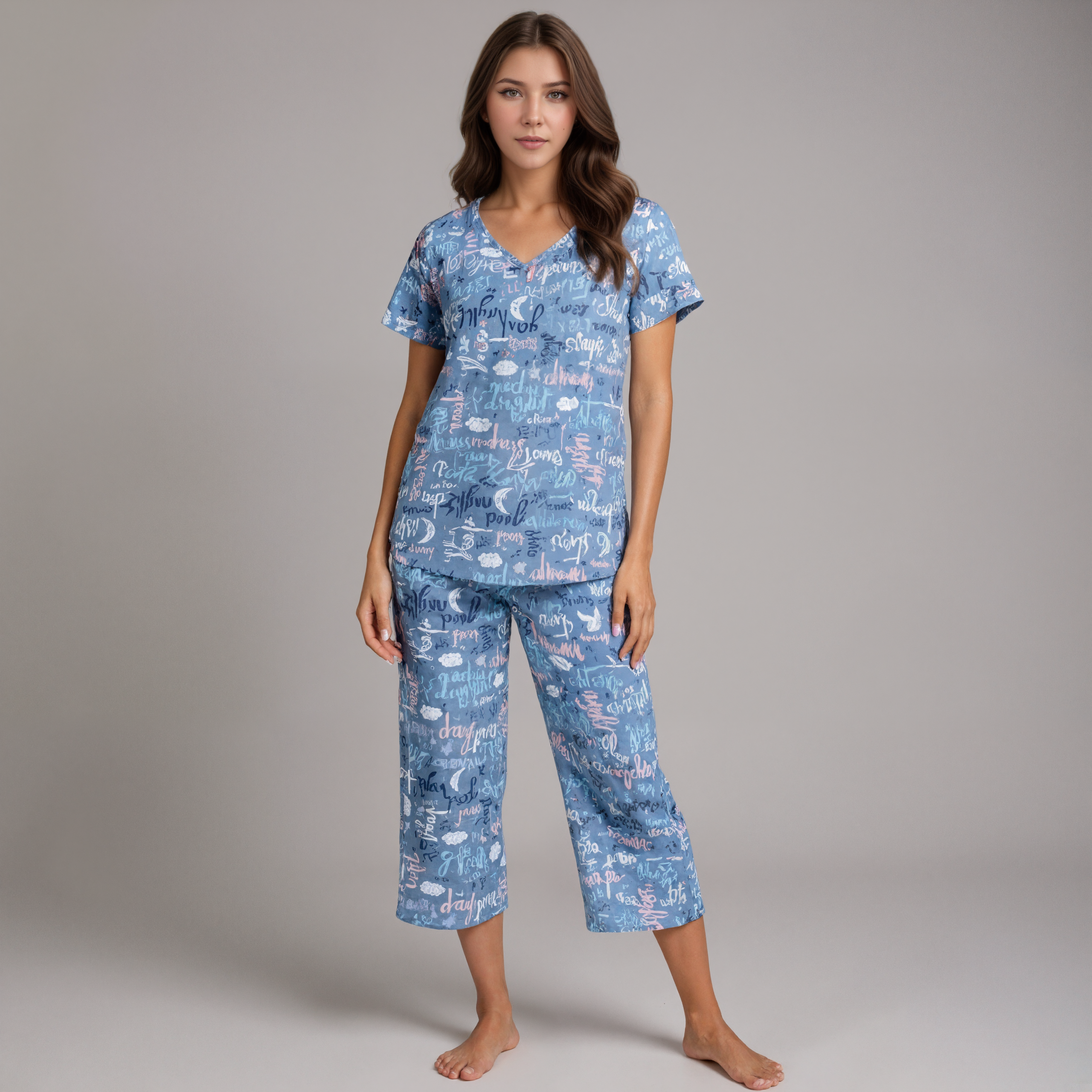 Pajama Set With Top And Capri Pants