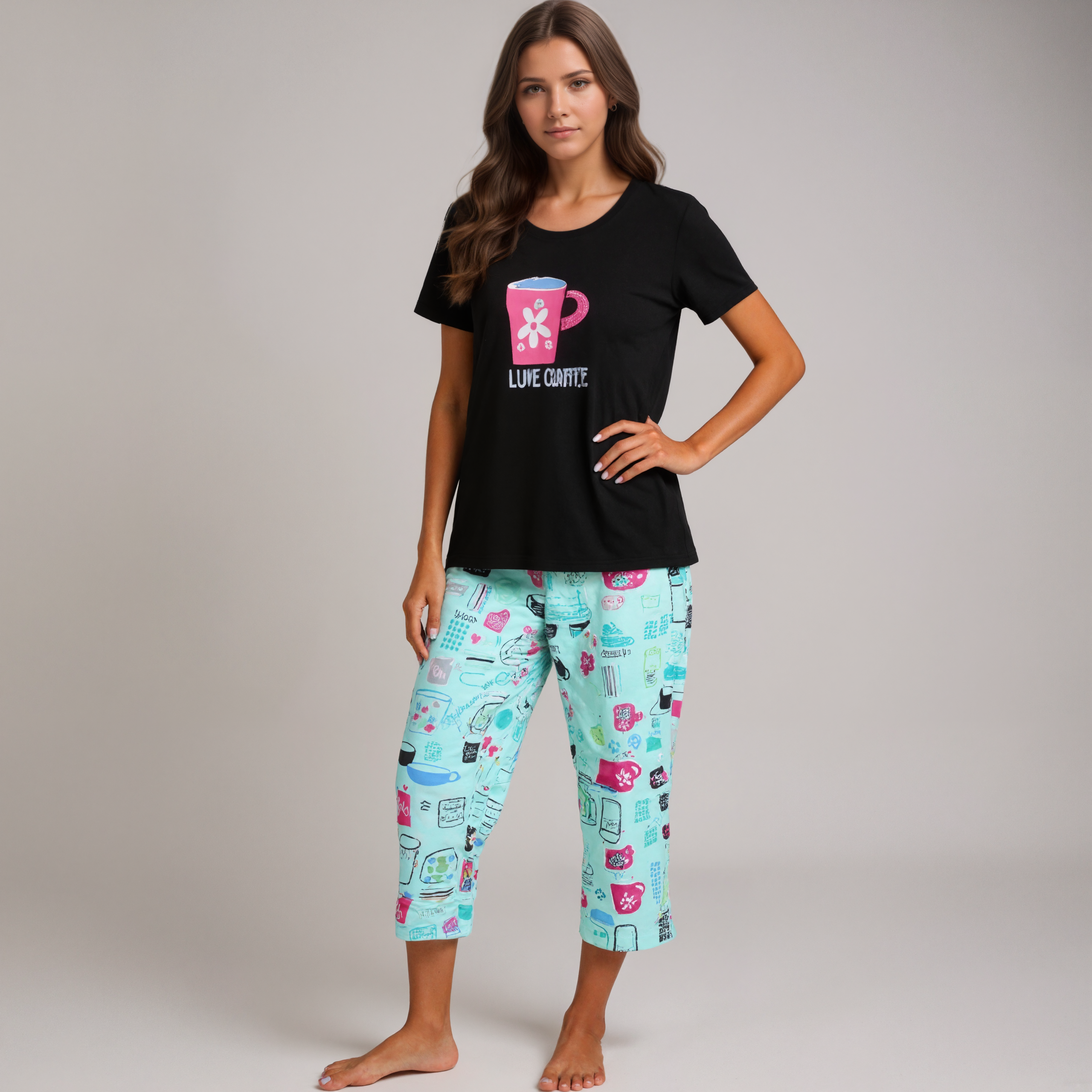 Pajama Set With Top And Capri Pants