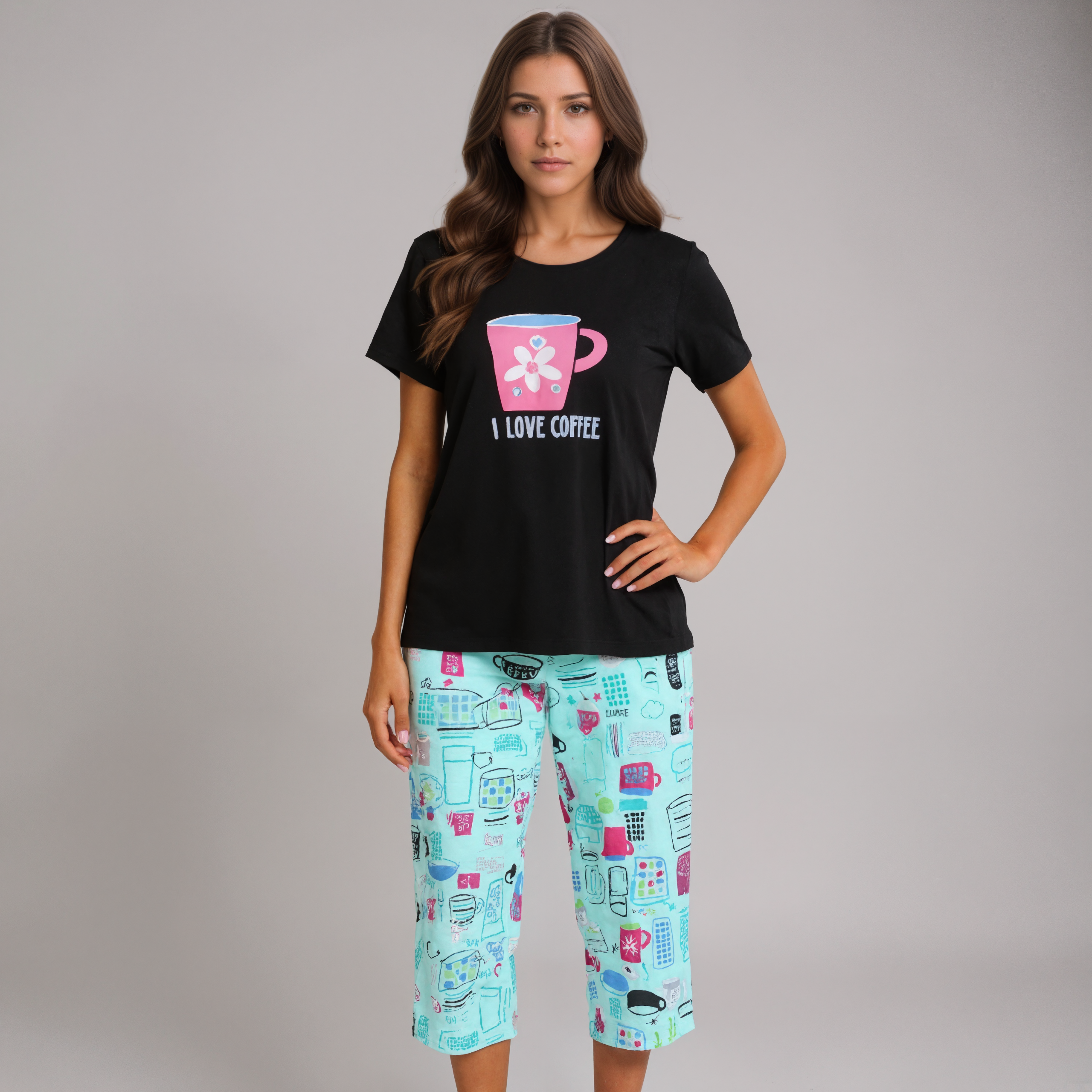 Pajama Set With Top And Capri Pants