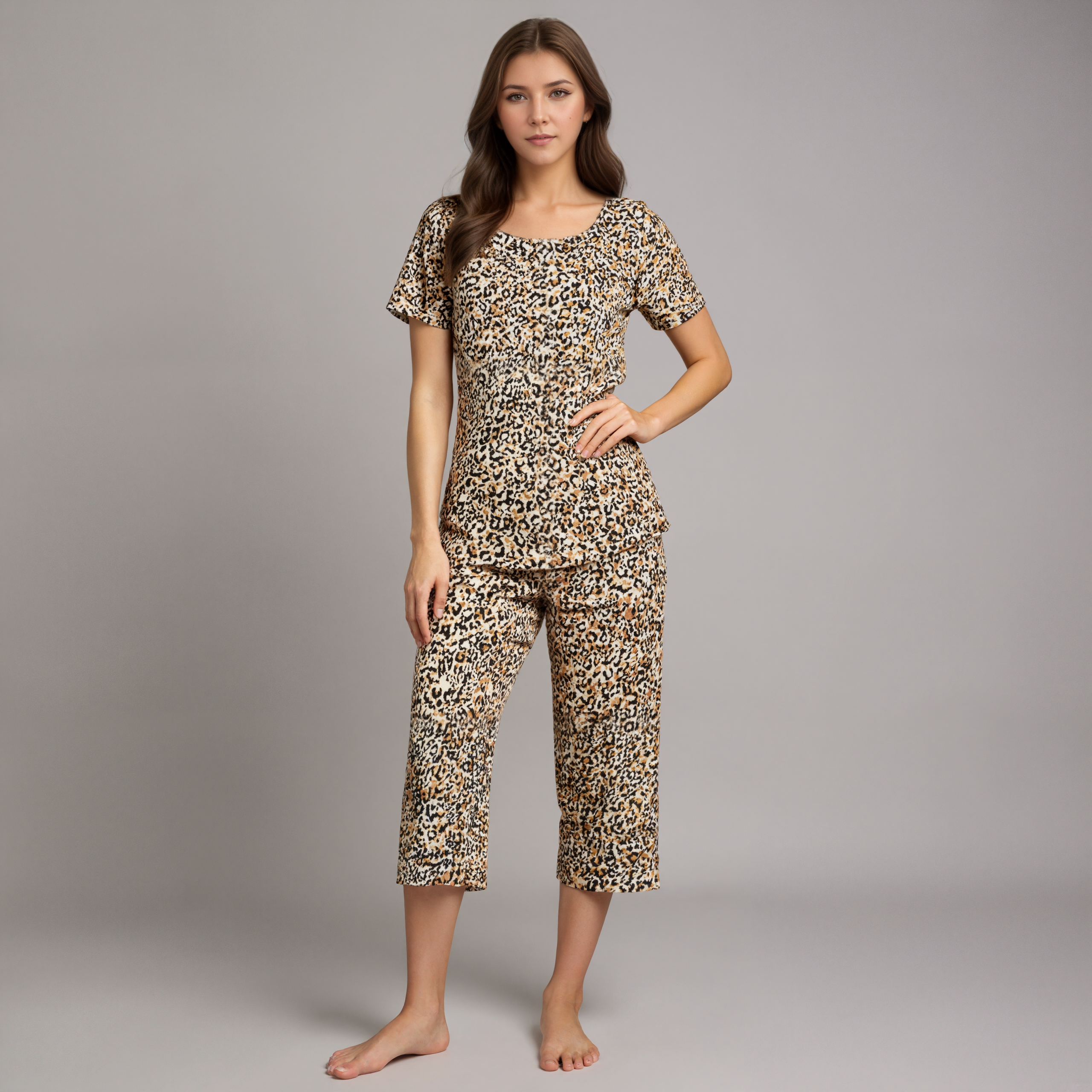 Pajama Set With Top And Capri Pants