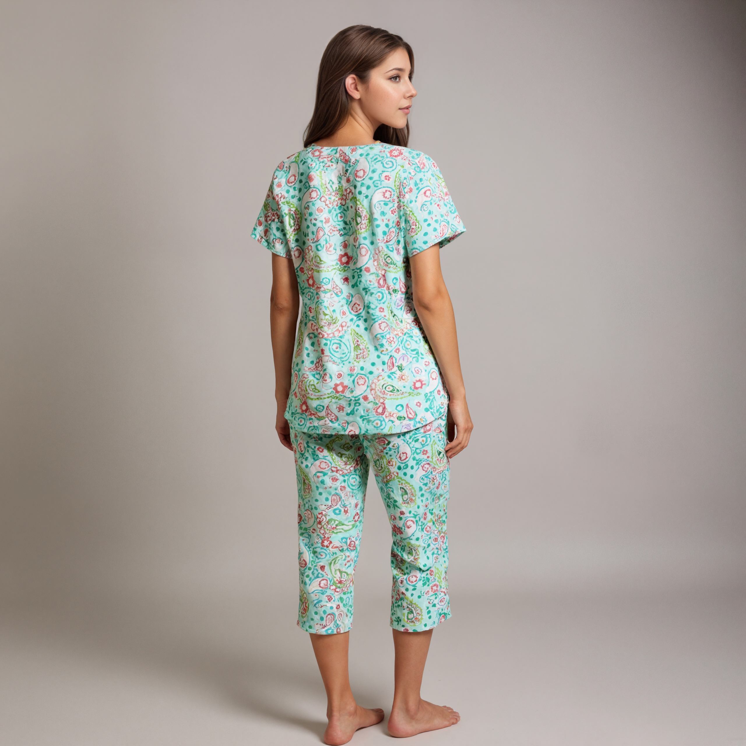 Pajama Set With Top And Capri Pants