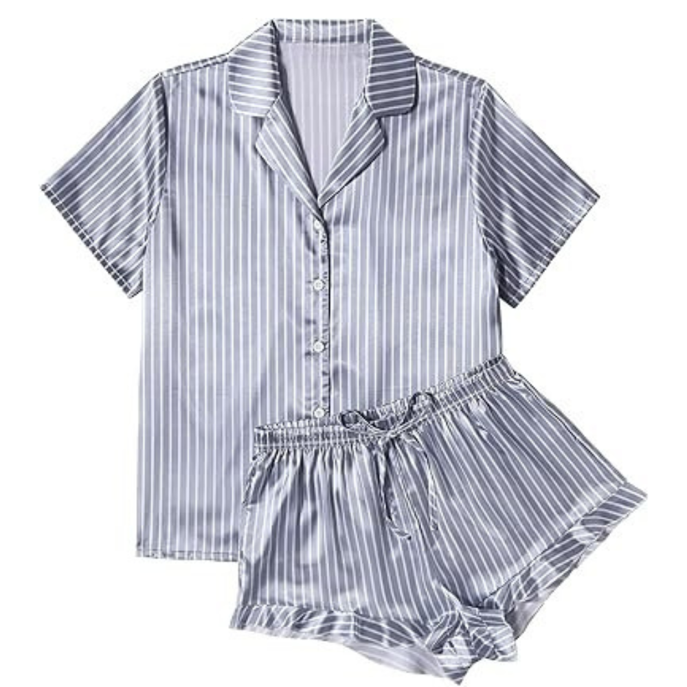 Satin Striped Pajama Set Shorts for Women