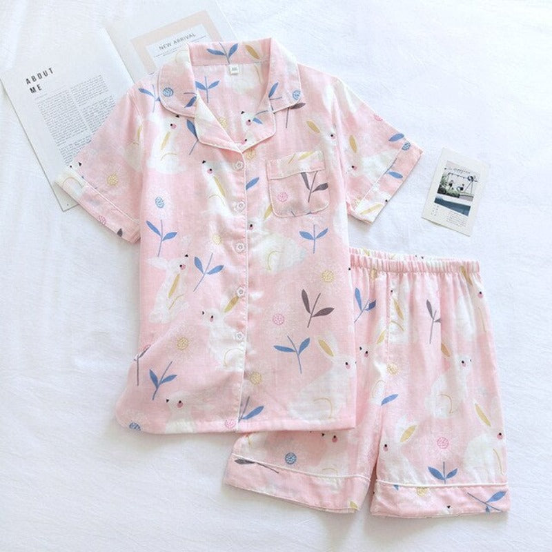 Multi Pattern Printed Short Pyjamas Set