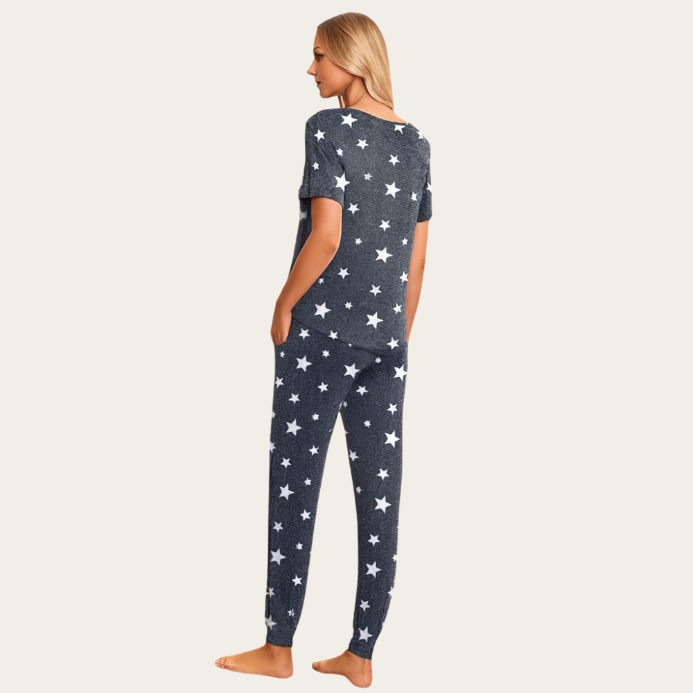 Women 2 Piece Pajama Set With Short Sleeve Lounge Top And Jogger Pants