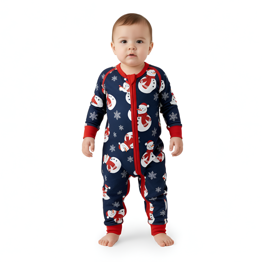 Snowman Printed Christmas Crew Neck Pajama Set