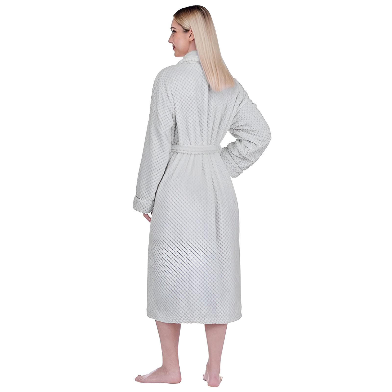Plush Textured Design Fleece Long Bathrobe For Women
