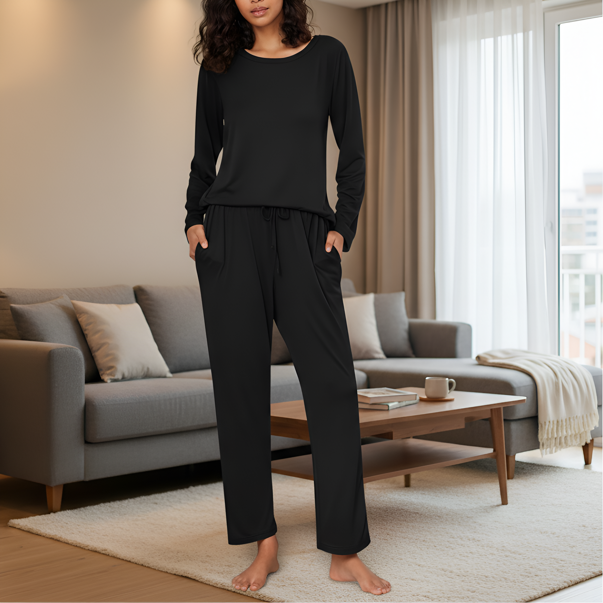 2 Pack Of Long Sleeve Lounge Pajama Sets With Pockets