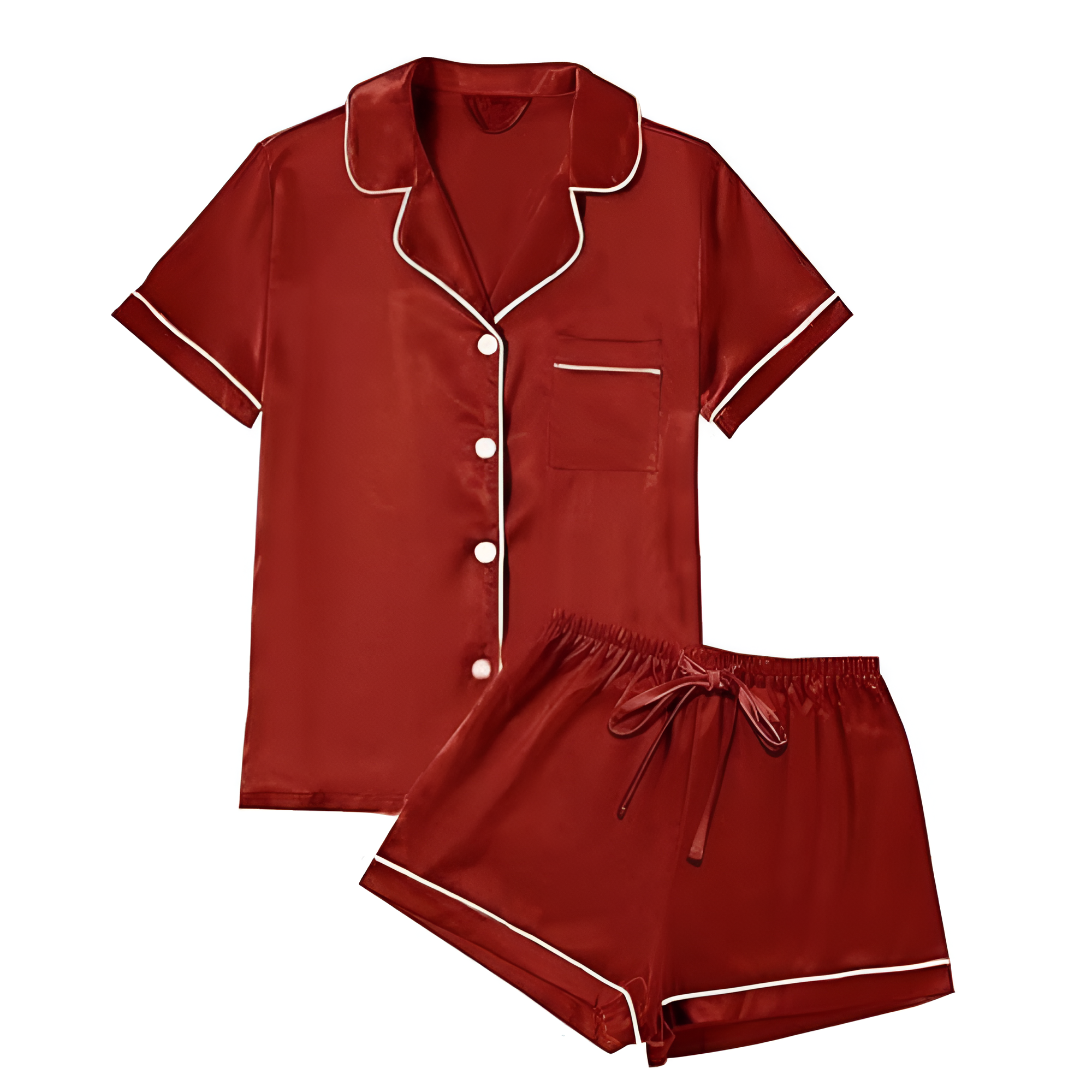 Four Piece Pajama Set With Short Sleeve Shirt And Shorts For Women