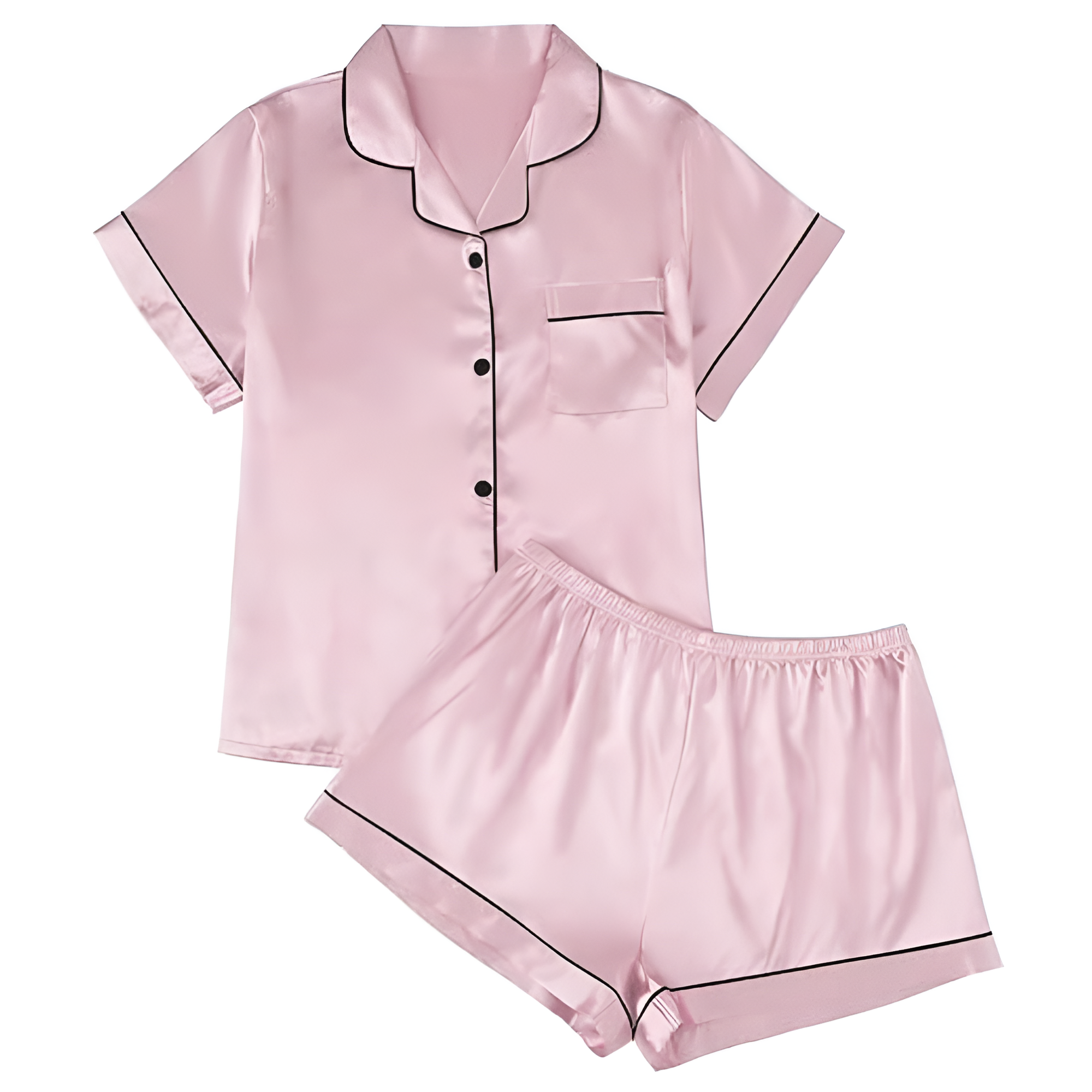 Matching Pajama Set With Button Down Shirt And Lounge Shorts For Women