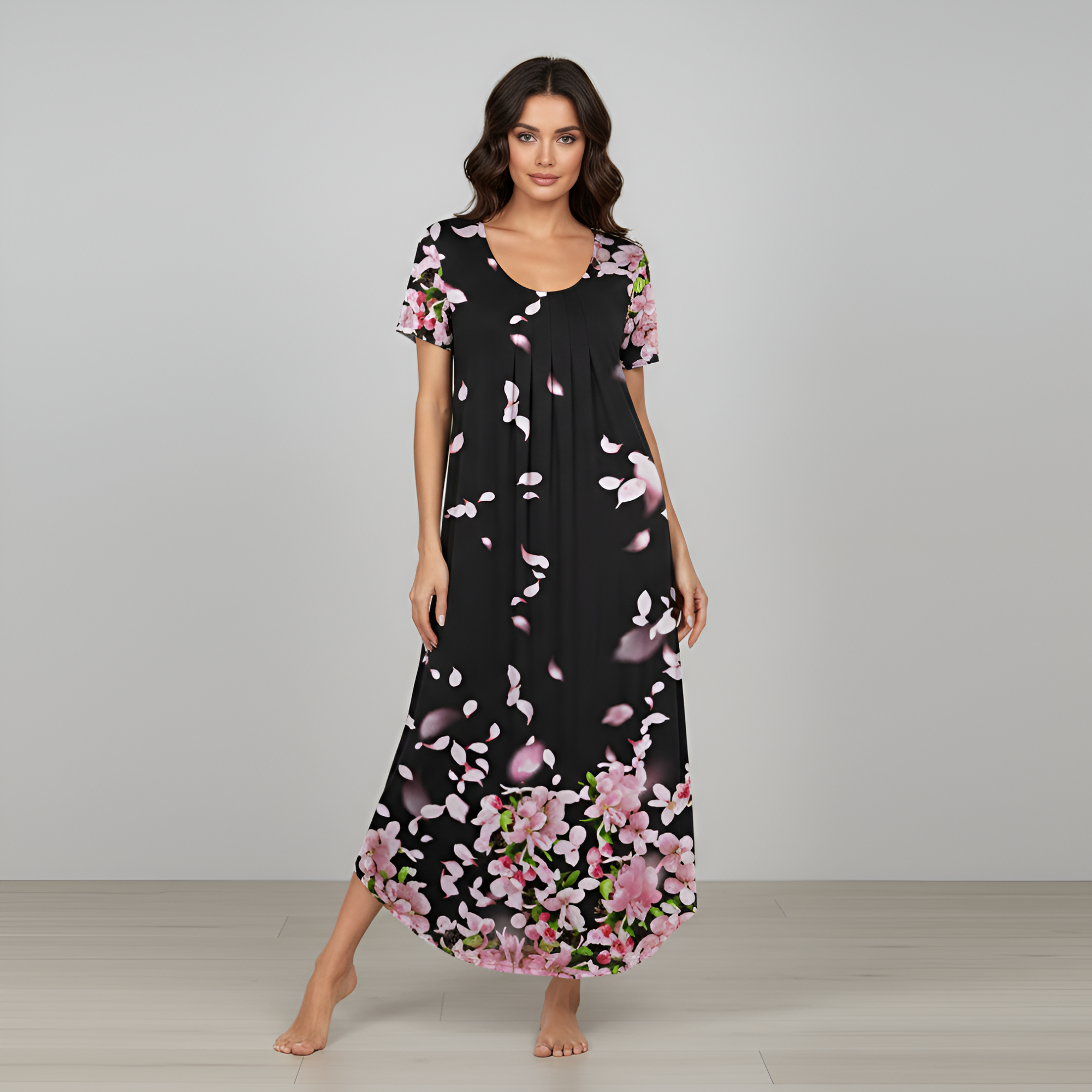 Long Sleepwear Dress For Women With Pleated Style