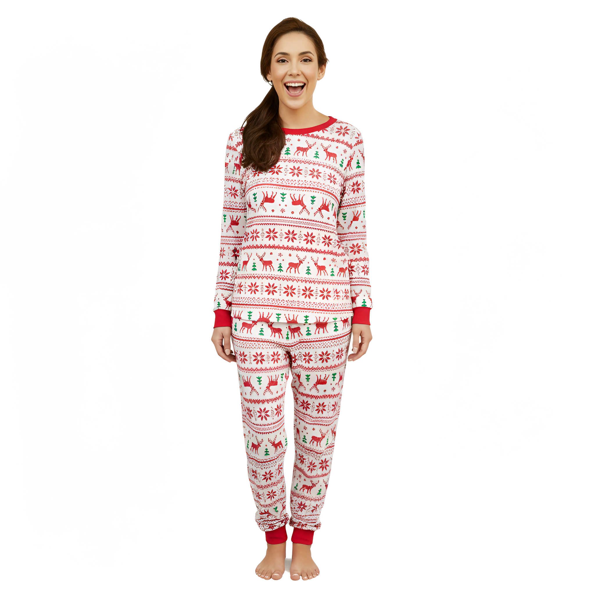 Reindeer And Snowflake Printed Cozy Family Matching Christmas Pajama Set