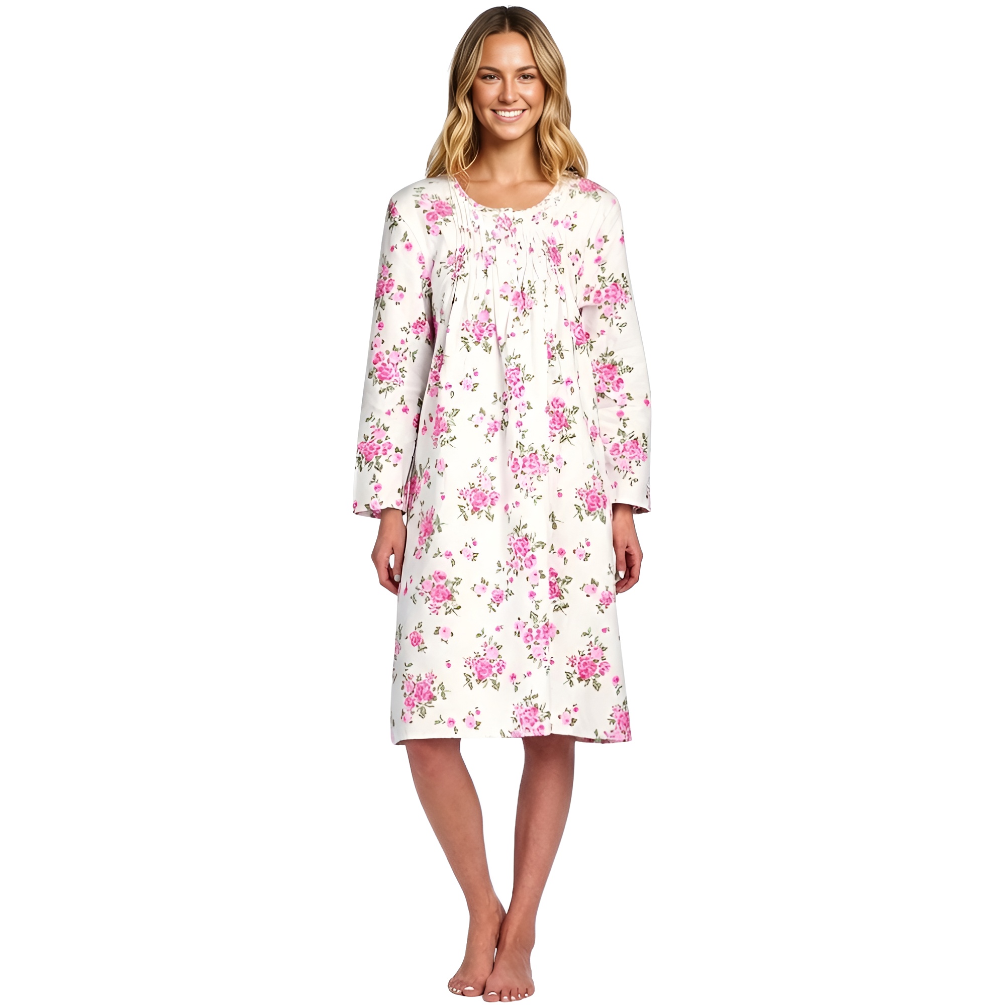 Long Sleeve Flannel Nightgown For Women With Floral Design