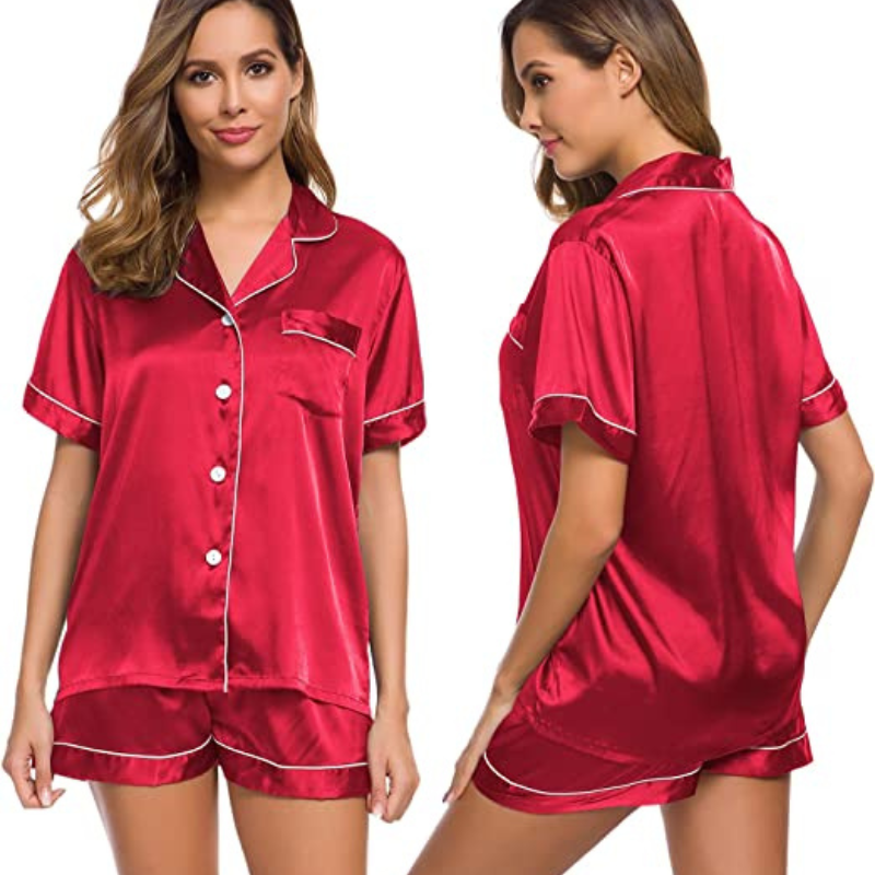 Women's Silk Short Sleeve Pajama SuitWomen's Silk Short Sleeve Pajama Suit - View 2
