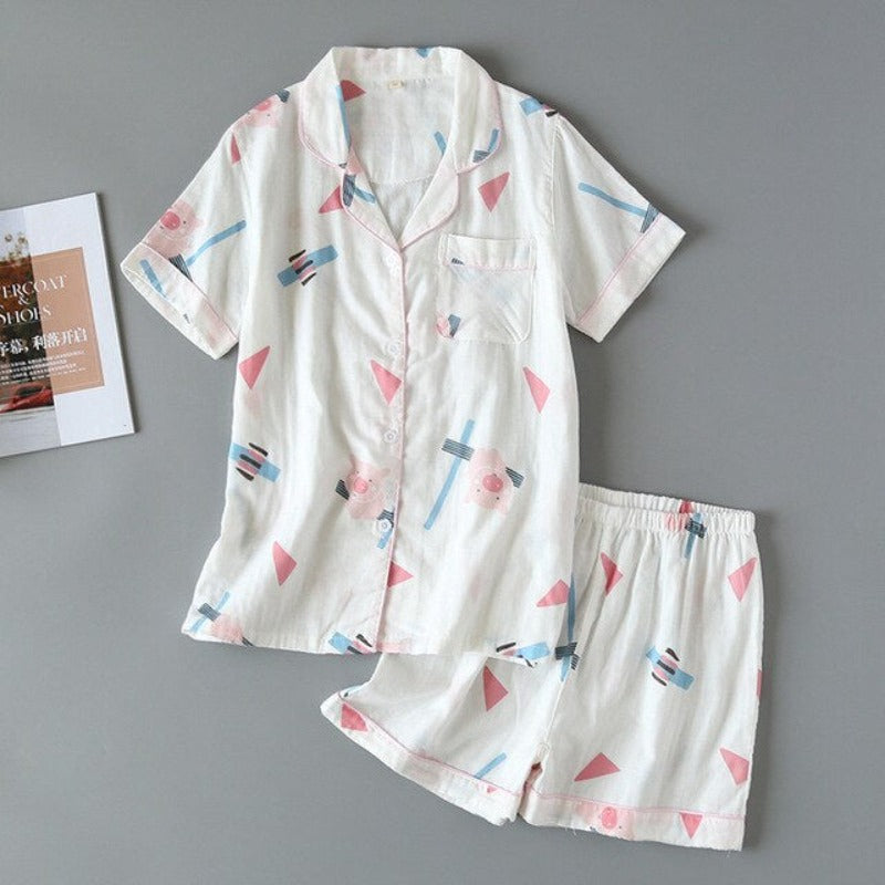Multi Pattern Printed Short Pyjamas Set