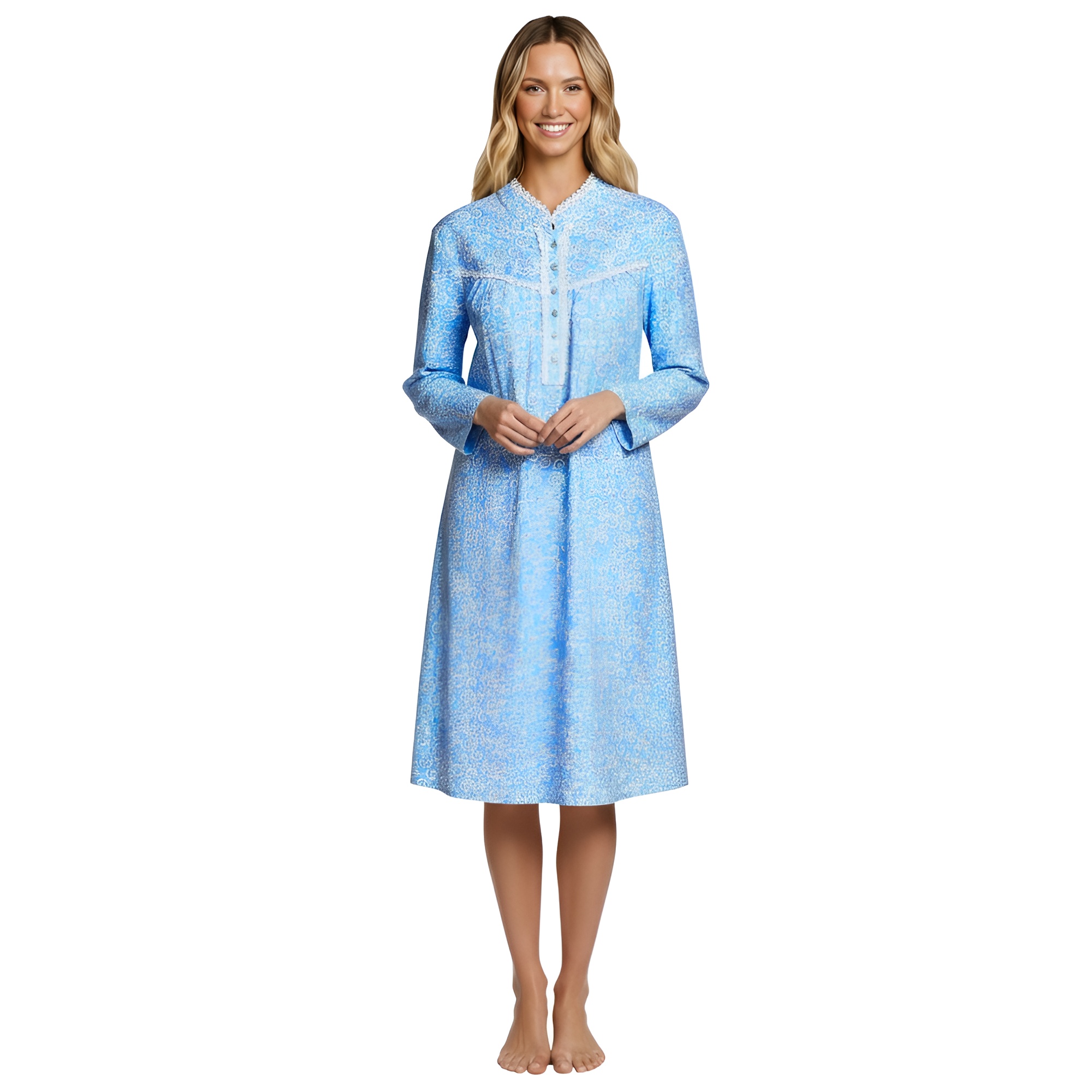 Long Sleeve Flannel Nightgown For Women With Floral Design