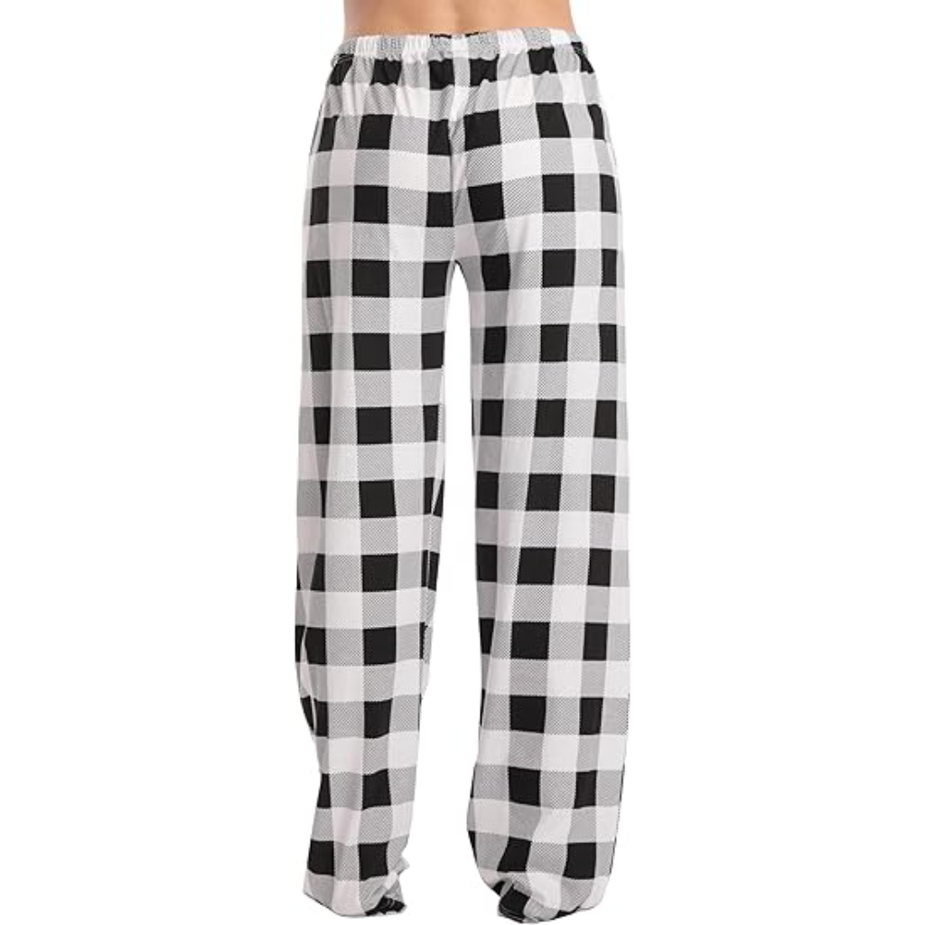 Plush Pajama Pants For Night Wear With Buffalo Plaid For Women