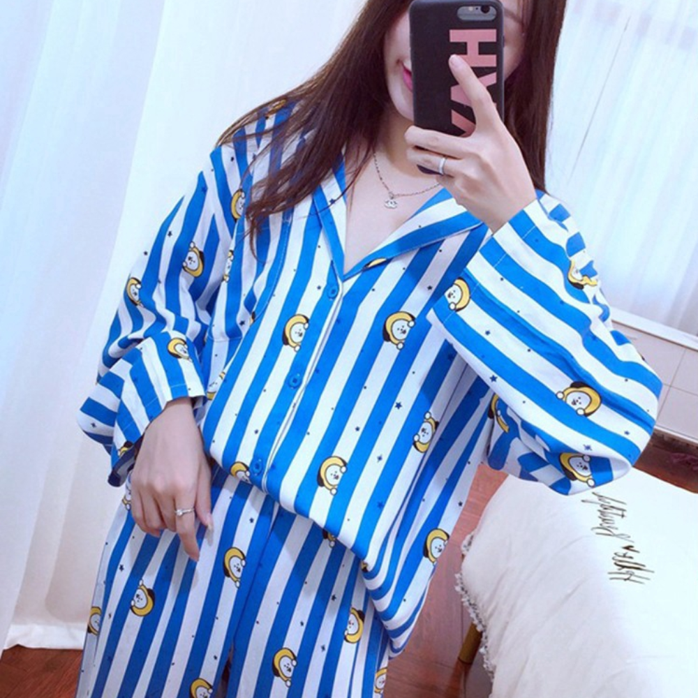 Striped Cartoon Character Pajama Set