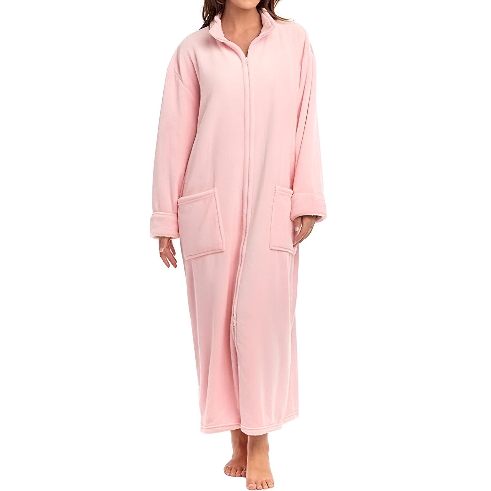 Long Zip Up Robes Plush Zipper Robes For Plus Size Housecoats Zipper Front