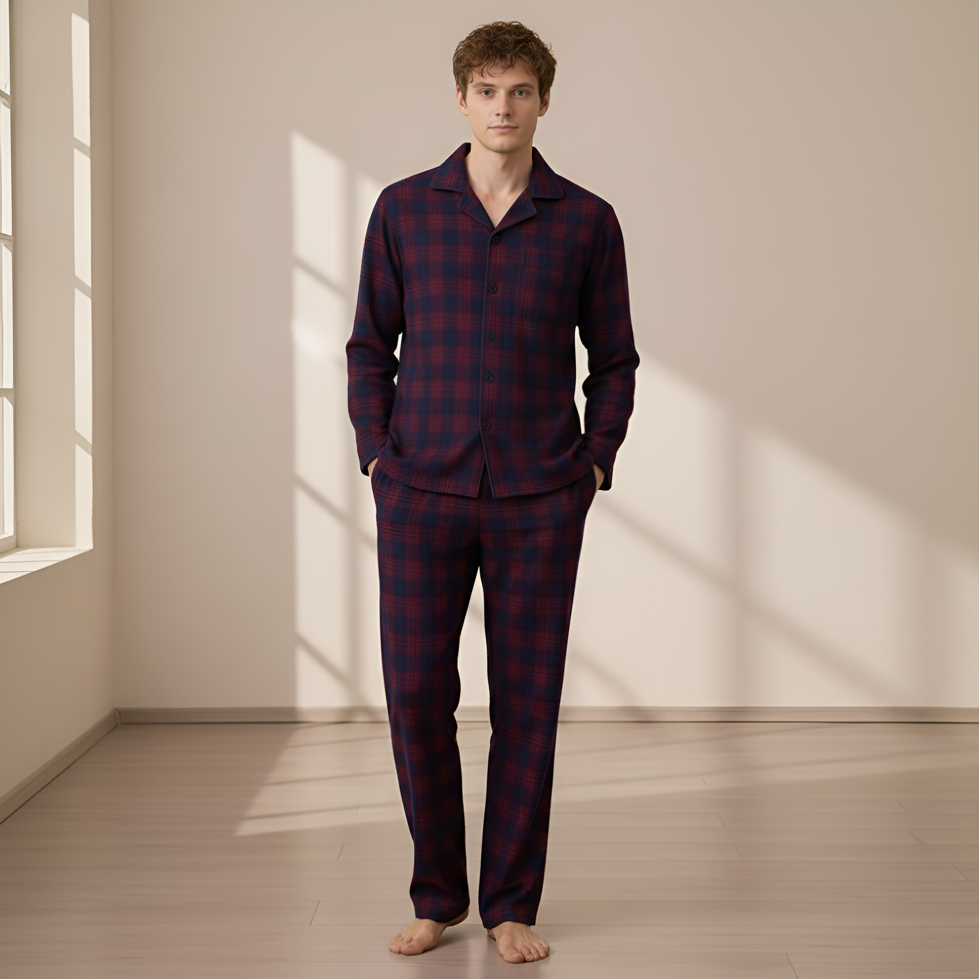 Plaid Button Long Sleeve Pajama Set