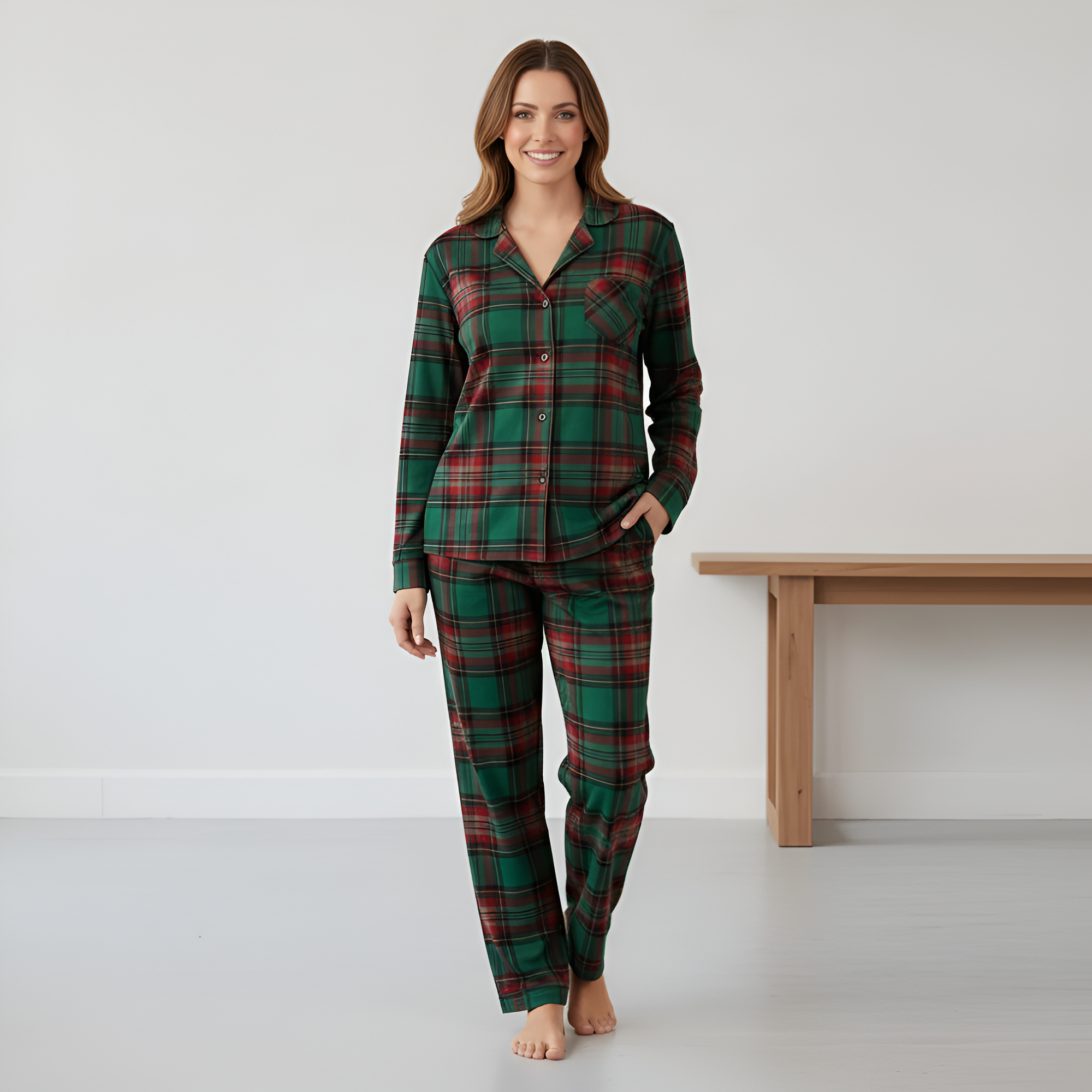Plaid Button Loungewear Set For Couple