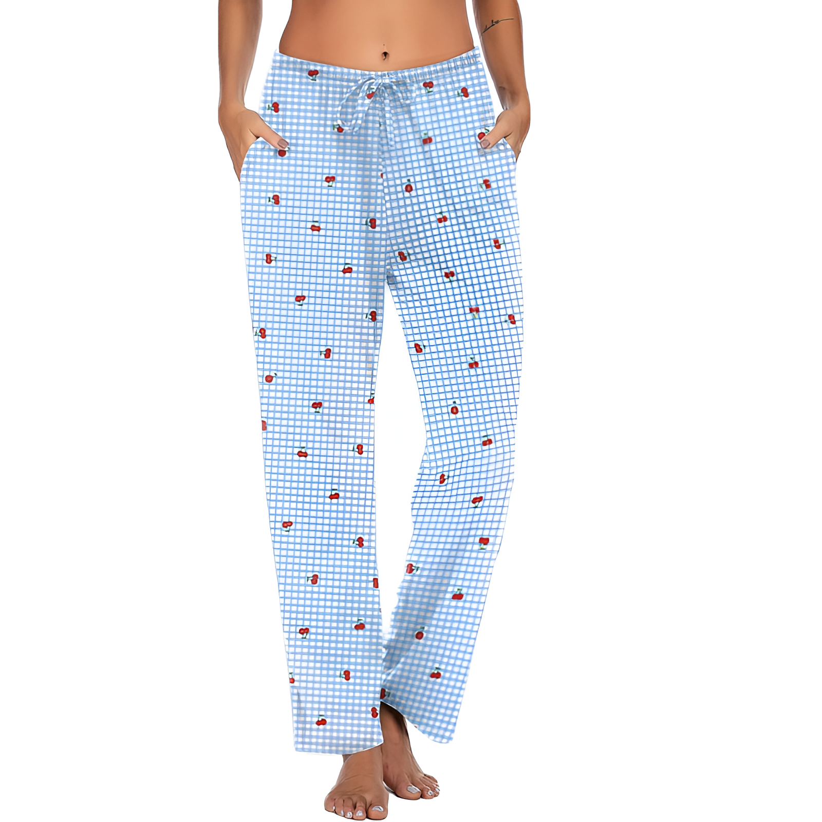 Lightweight Plaid Sleep Lounge Pants With Pockets For Women